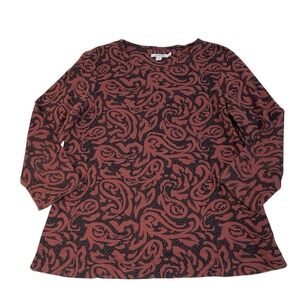Chico's 1 Women's Medium Rust Black Paisley Touch Of Cool Long Sleeve Artsy Boho